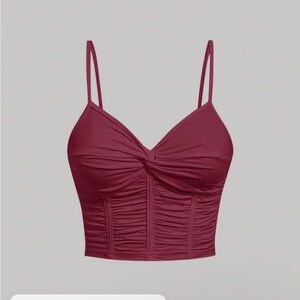 Shein Mod Twist Front Ruched Burgundy Camisole Top